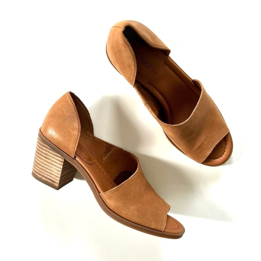 Sole Society Ralimia stacked heel leather slip on shoes in Topanga Tan 7.5